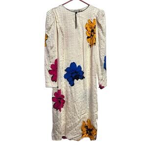 Vintage AP Ltd 100% Silk Colorful Floral Dress Padded Shoulders Button Size 10